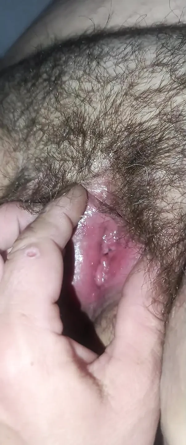 My wife's hairy wet cunt close-up