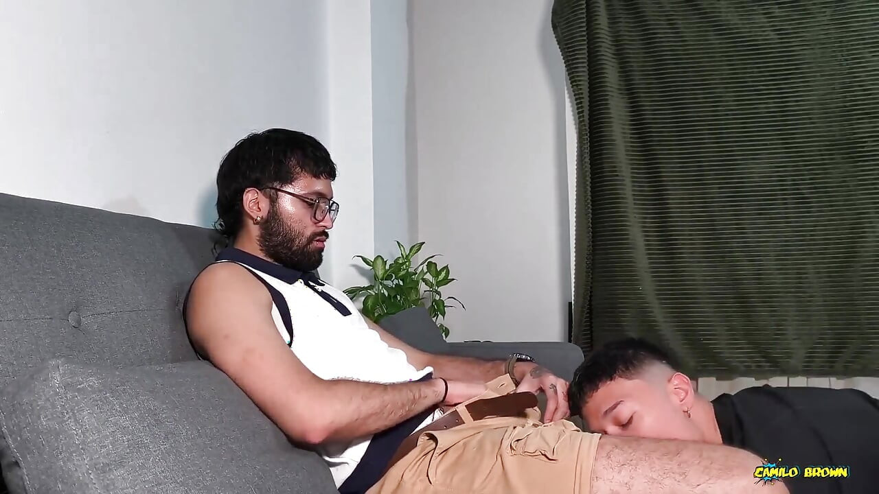 Sexy Twink Jacobo Torres Sucking Hot Daddy Camilo Brown's Big Uncut Cock