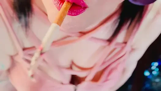 A Cute Goth, Tina Snua Smoking A Cigarette In Close Up With Lots OF Dangling - OMI OME Drifting