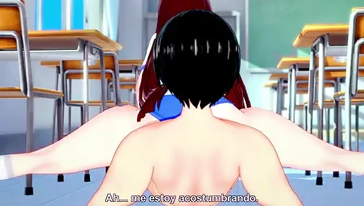 Извращенная школьница занимается сексом со своим бойфрендом, когда они одни в классе - хентай
