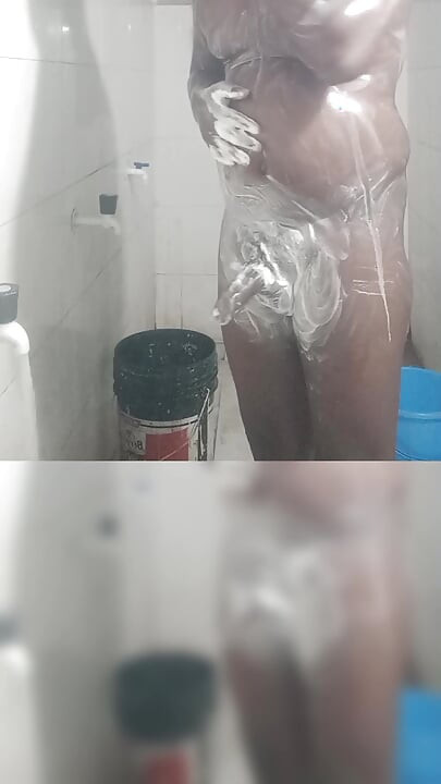Bathing show nude bath shower black cock showing