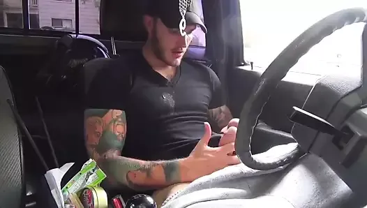 fit as fuck guy wanks and cums in his car