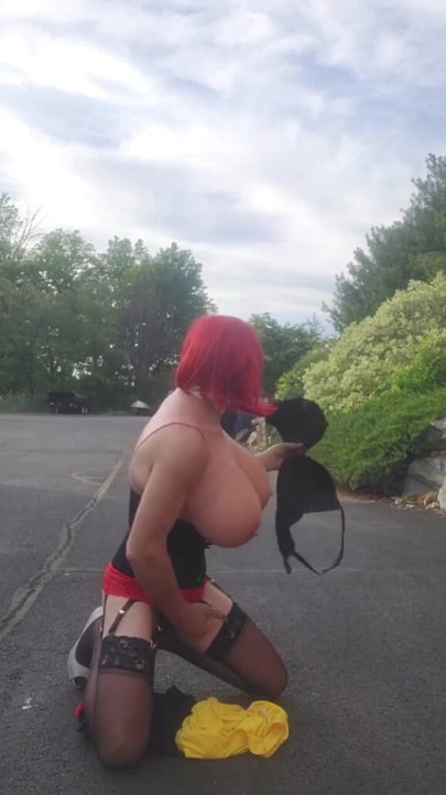 Iconic moment from "DeeDeeSlut69 Crossdresser Wearing a Yellow Dress in Public then Stripping"