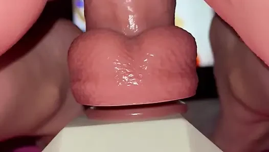 Tiny redhead rides a fence post cock