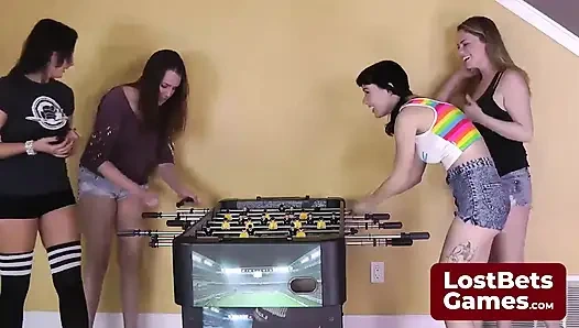 Breasts Were Quickly Exposed in a Playful Strip Foosball Game