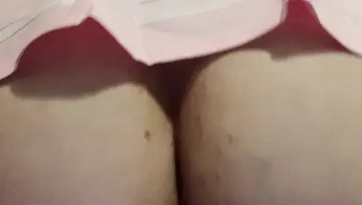 Plugged BBW Rides Big Realistic Dildo In A Pink Cheerleader Dress