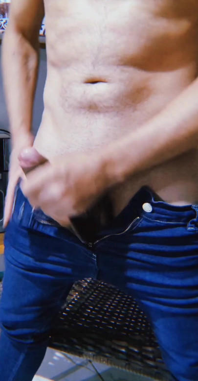 In jeans and hard cock