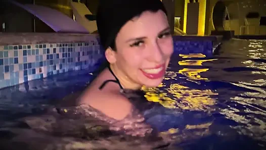 I fuck my stepsister's friend in the pool while she goes for some drinks