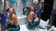 Risky amateur blowjob and facial in fitting room with Bershka