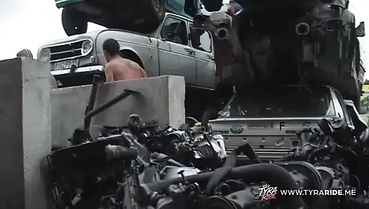 Blonde Fucked Hard in Junkyard by Tattooed Muscular Stud