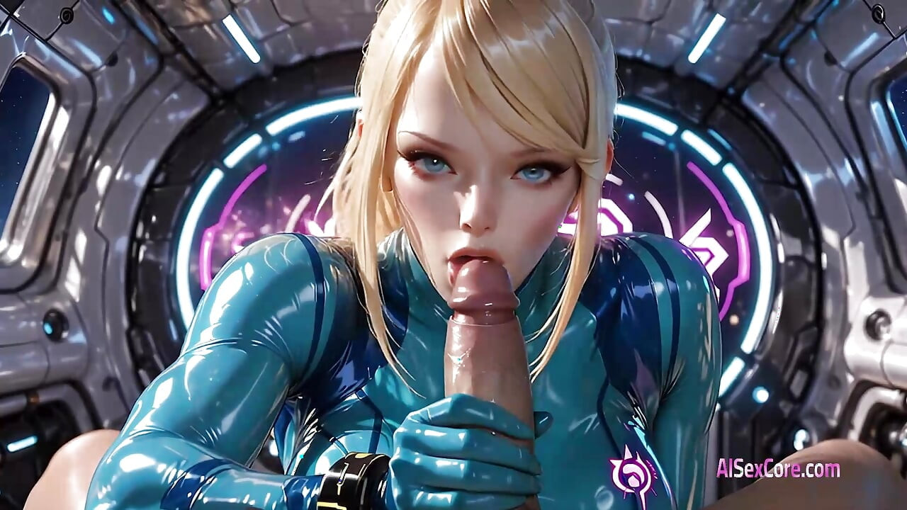 Boiando acima dos pisos de metal Samus cavalga duro seu corpo apertado transformando gravidade zero em sexo quente suado (IA)