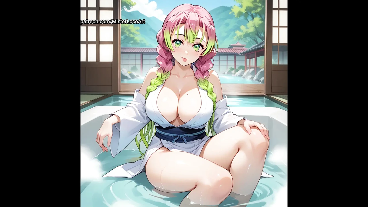 Mitsuri Kanroji busty resting in the hentai sauna