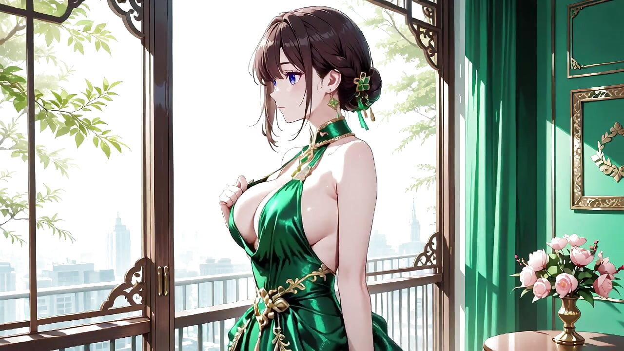 From sun-drenched balconies to starry terraces, she wears a stunning green halter gown that screams elegance and tease.