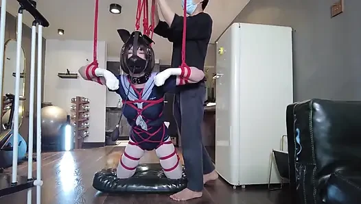 Mz31 - a Girl Tied and Suspended by a Red Rope Reaches Orgasm.