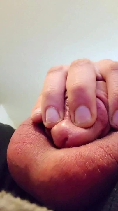 Rubbing my cock head in my big balls