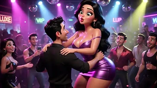 Beautiful Woman Enjoys Exciting Night At Vibrant Club Dancing Kissing Men And Becoming Fully Nude On All Fours