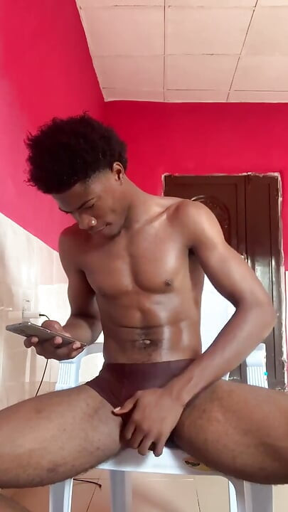 Horny Black Muscular Thug Stroking His Thick Dick