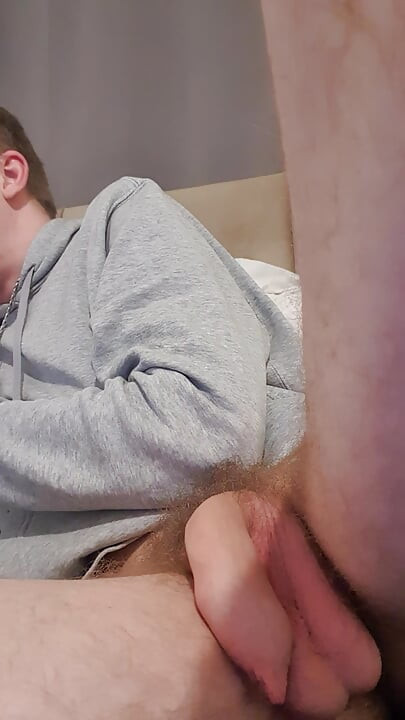 Teen messing with he's floppy big cock stretchy