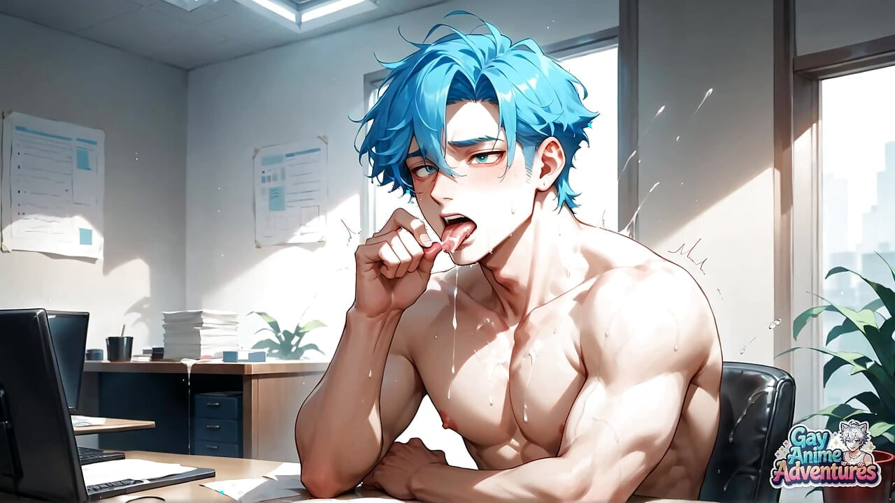 A Gigantic Pop-shot Deluge! Blue-haired Office Climaxes Are the Best Gay XXX Porn!