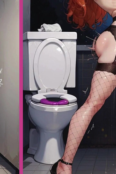 Futanari. Hot Cheerleader and Shemale Shoves Her Dildo Into Her Tight Little Ass in the Locker Room Bathroom.