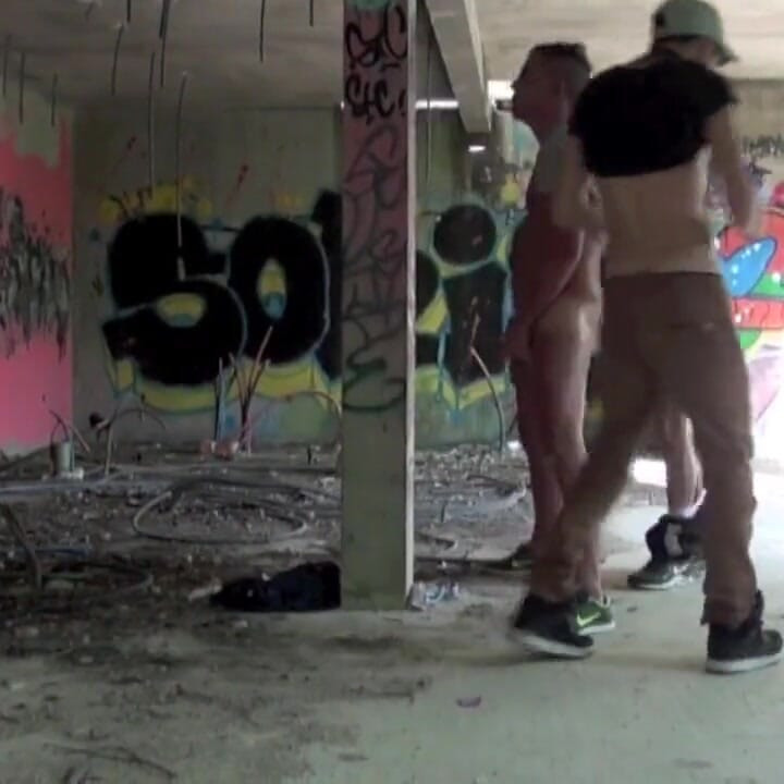 Gang bang in exhib cruising by 2 straight boys, scally lads