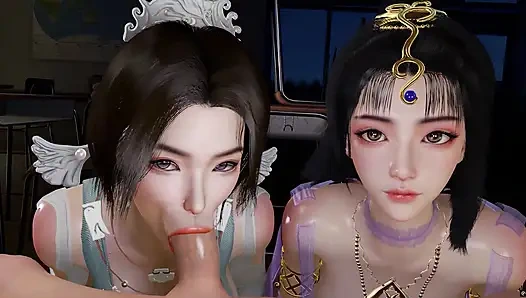 Dua cewek sange 3d berbagi satu kontol besar