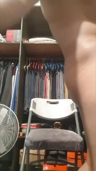 Gay Twink masturbates in his room with a wooden broomstick.