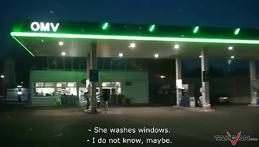 Cleaning scout found on gas station jump to van for big cock