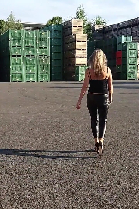 Granny Walking Outside in Black Leggins