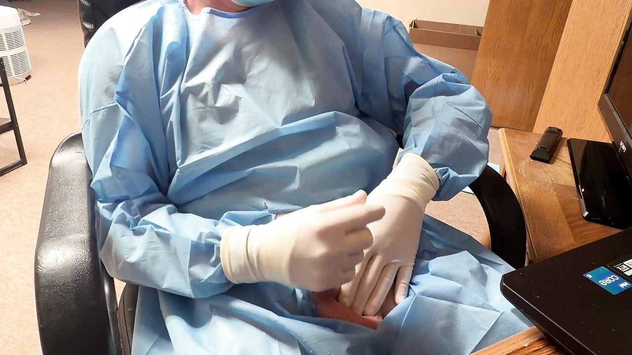 Piss Test with Surgical Gloves and Huge Cumshot