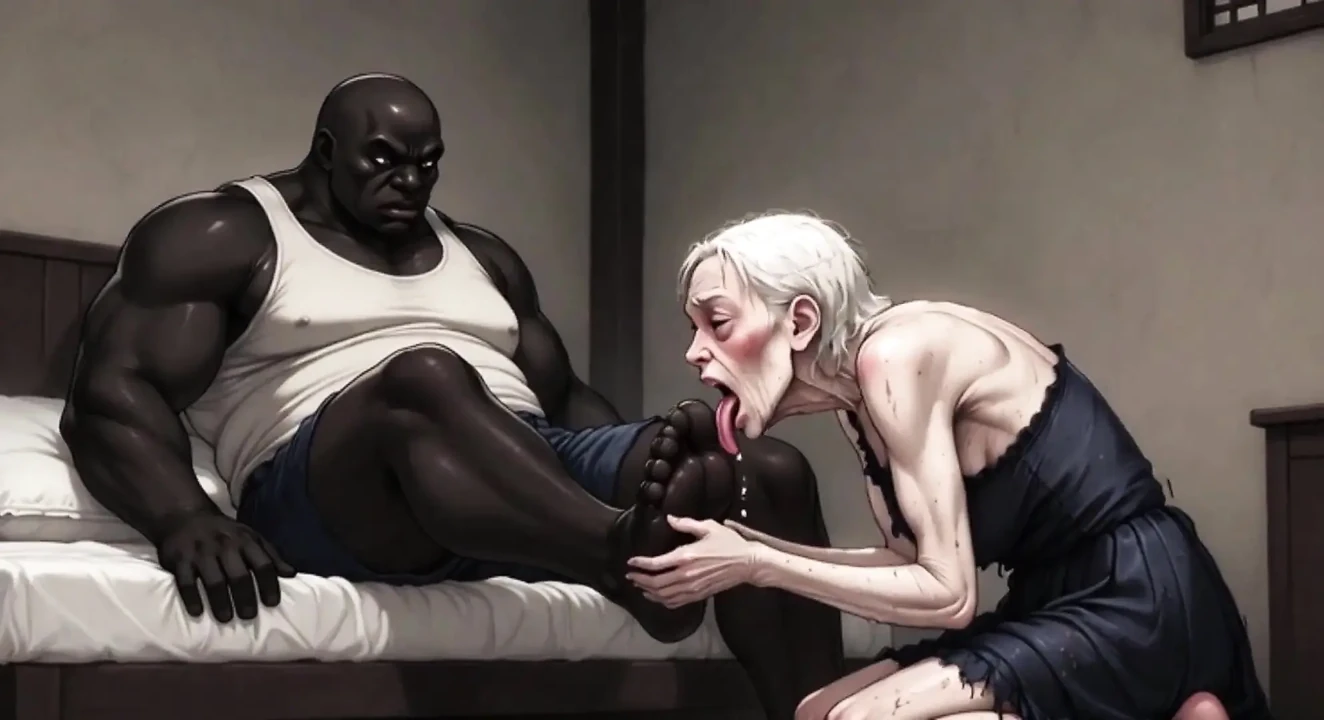90 Year Old Granny Slave Licking Giant Black Man Feet - Wet Pussy Pleasure