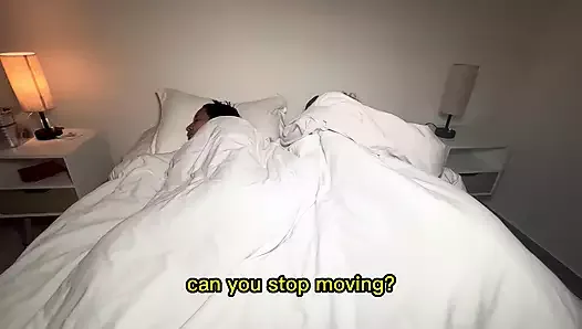 stepmom and stepson share bed and have sex. English subtitles