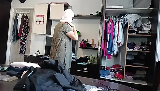 Amateur Woman Has Fun Trying on Clothes and Cutting Them.