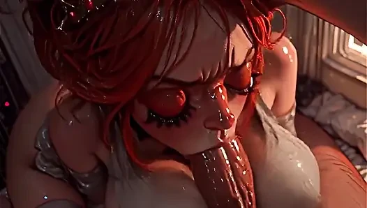 Kızıl saçlı orta yaşlı seksi kadın büyük yarakları emiyor ve sikiyor