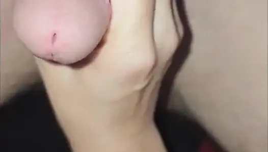 Milking the pre cum out of his hard cock