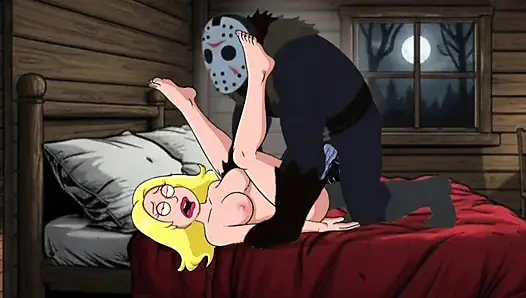 Девушка-студентка наслаждается сексом в лагере. Мультяшная пародия на ужасы