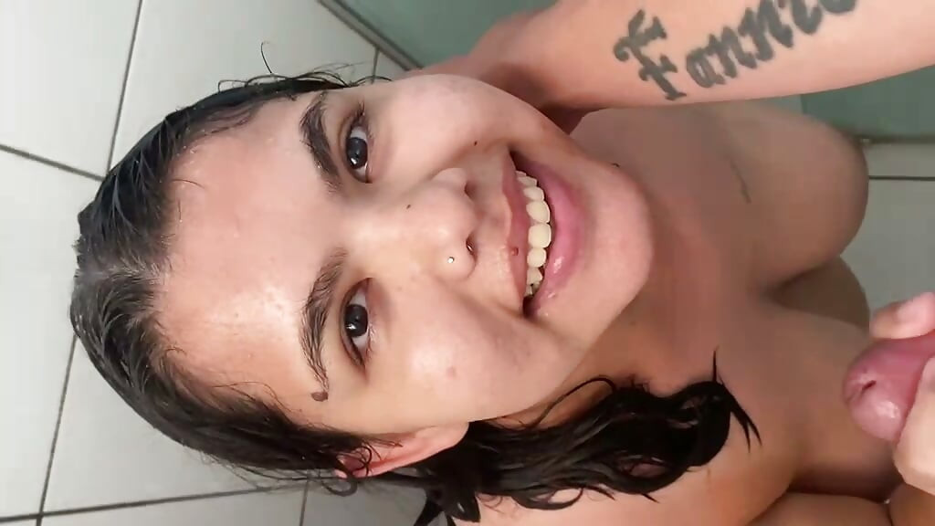Slutty wife paying for blowjob in the shower
