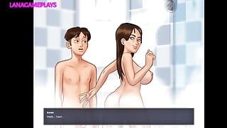 Summertime saga # 143 - mädchen, das in der Dusche masturbiert, wird gefickt, riesige milchige titten