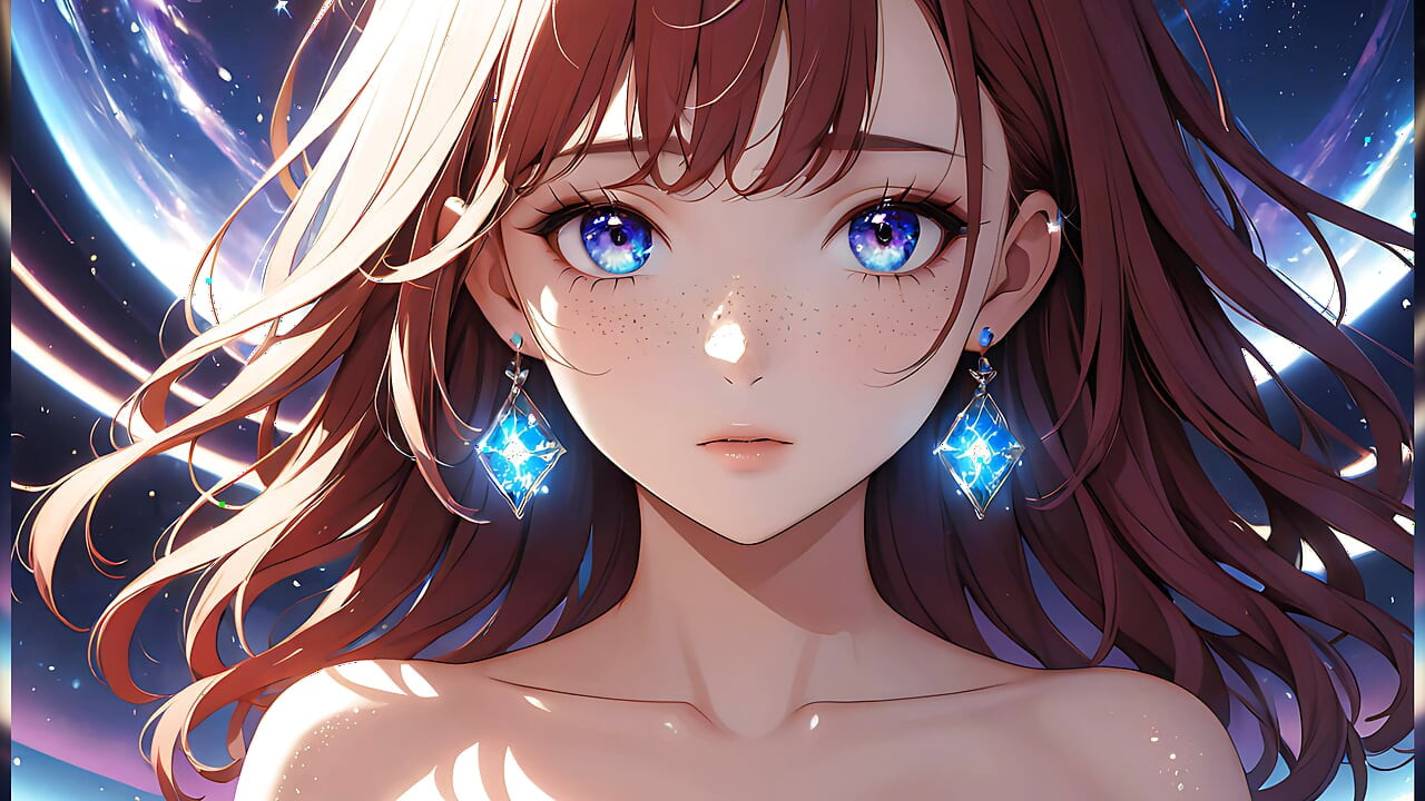 Voidgazer: a Beautiful Young Woman with Shimmering Cosmic Freckles