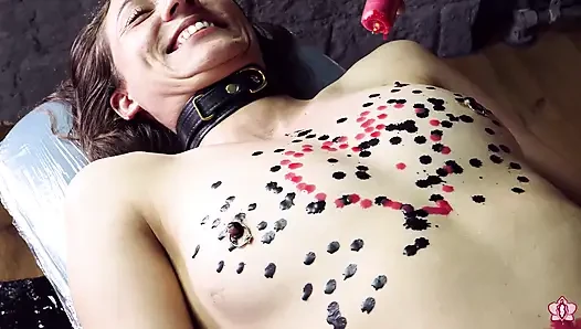 Hot Wax on Pierced Nipples: Slave Mila Maeve Squirms in Pantyhose as Mistress Baton Decorates Her, with Lesbian Domination