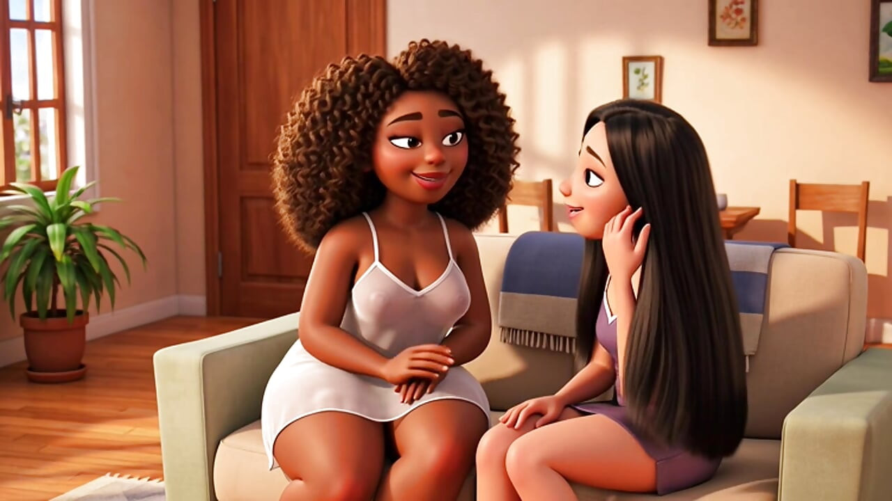Hermosa nena negra brasileña sale de la casa impecable para dar la bienvenida a su mejor amiga