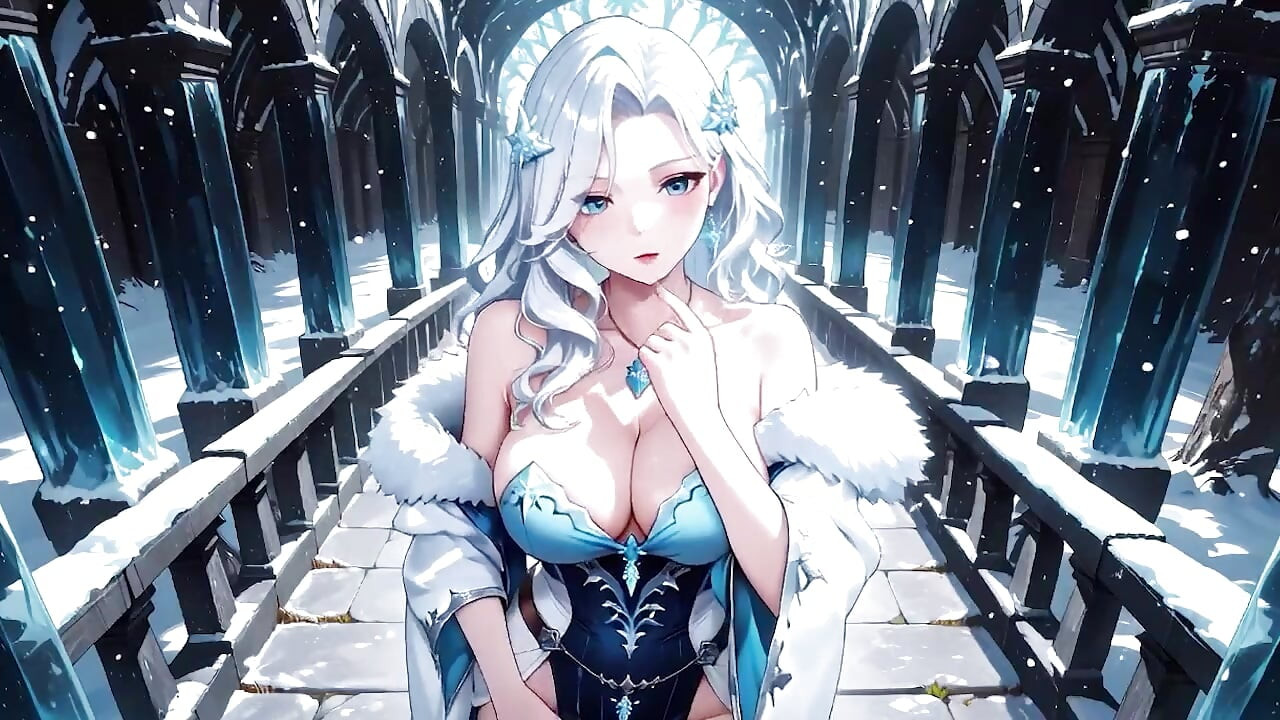 Silver-Haired Ice Mage in a Crystal Hall! Casting magic while looking effortlessly cold, yet her lips are trembling.