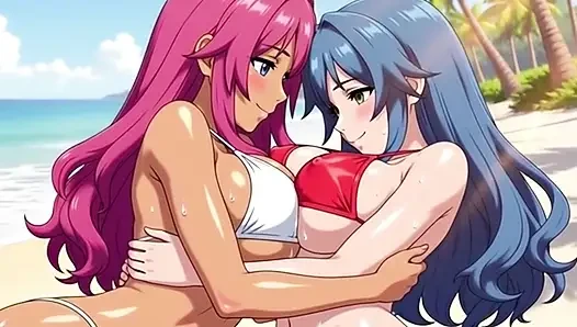 Two busty girls enjoy lesbian sex at private beach vacation