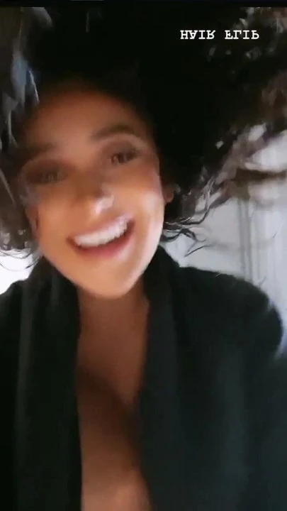 Shay Mitchell cleavage selfie, slow motion