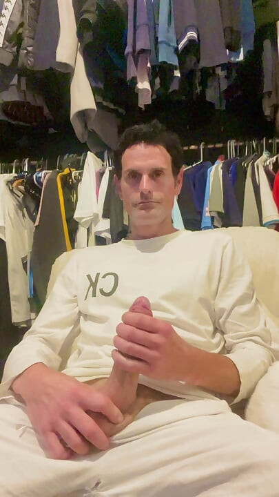 Mike stroking after hot shower