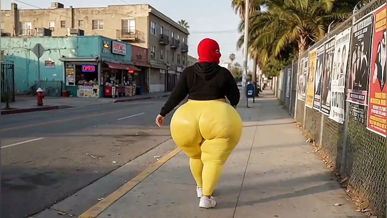 Big Ass Girl Walking in Tight Leggings on the Street