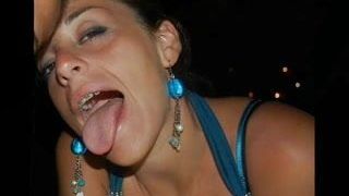 Gman se corre en la lengua y la cara de una chica italiana con frenos