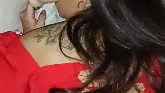 She licks her toy while being penetrated by a cock that makes her wet all over!