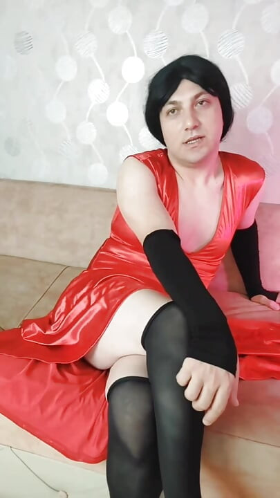 Red Dressed White Feminine Sissy