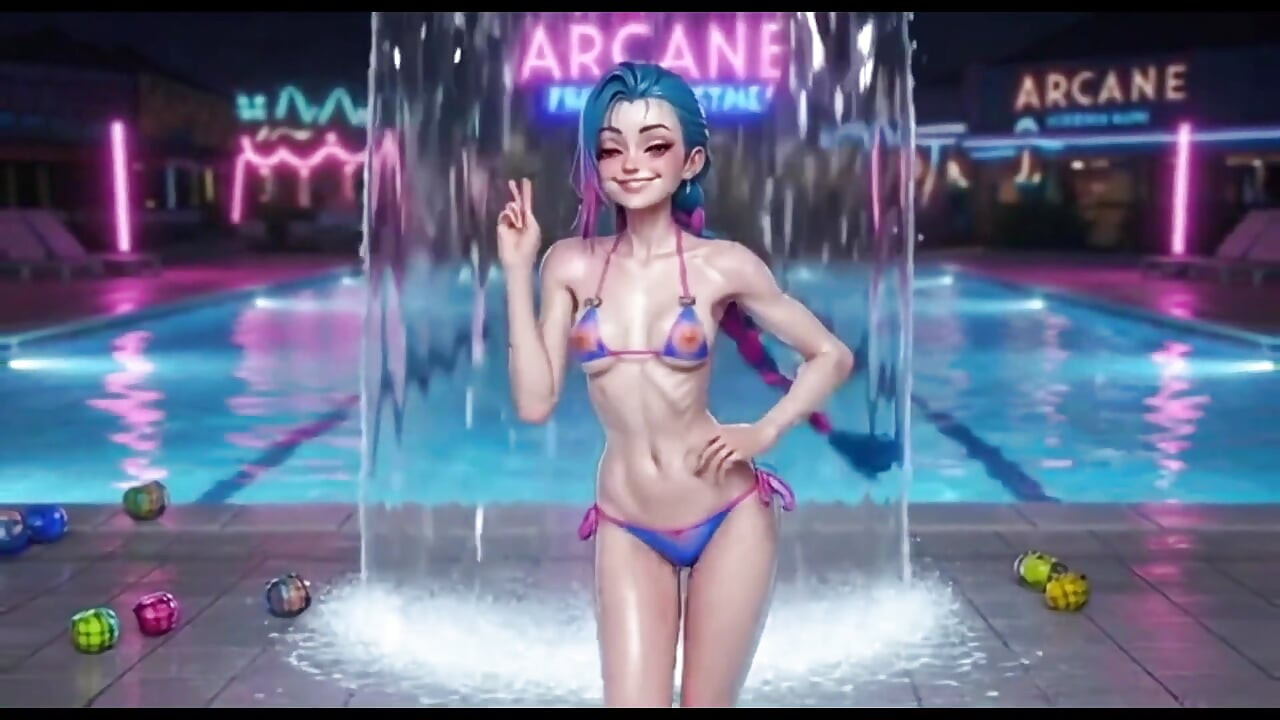 Compilation explicite de jinx hentai, corps brillant mouillé, poses multiples, ai arcane